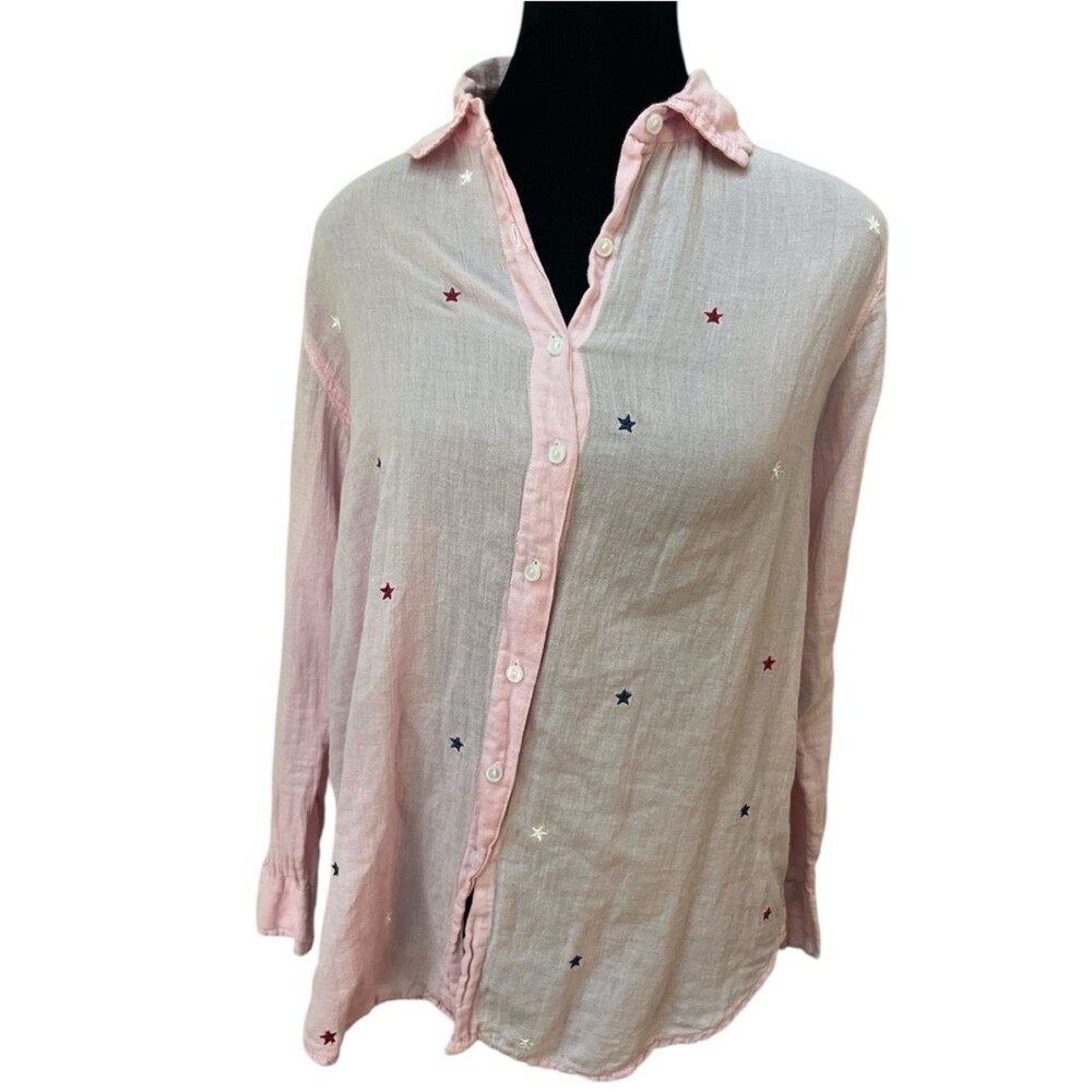 Sundry Pink Star Embroidered Button-Up Shirt Size S Lightweight Preppy Chic NWT
